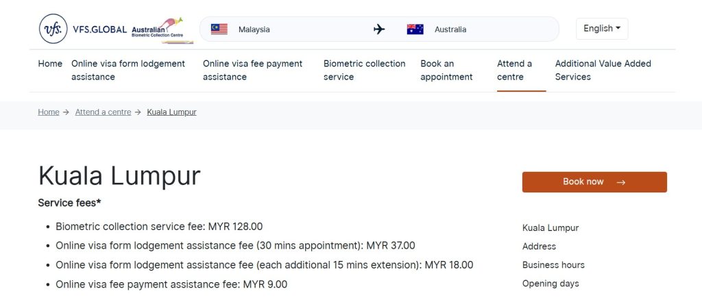 VFS appointment for Australia Visa