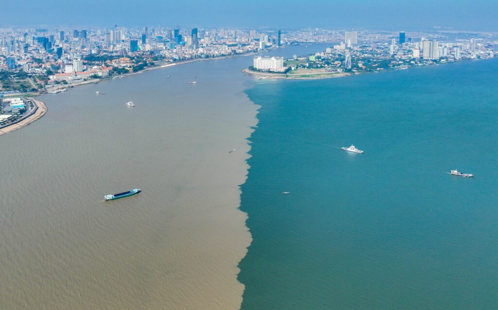 Tonle Sap and Mekong rivers joint point